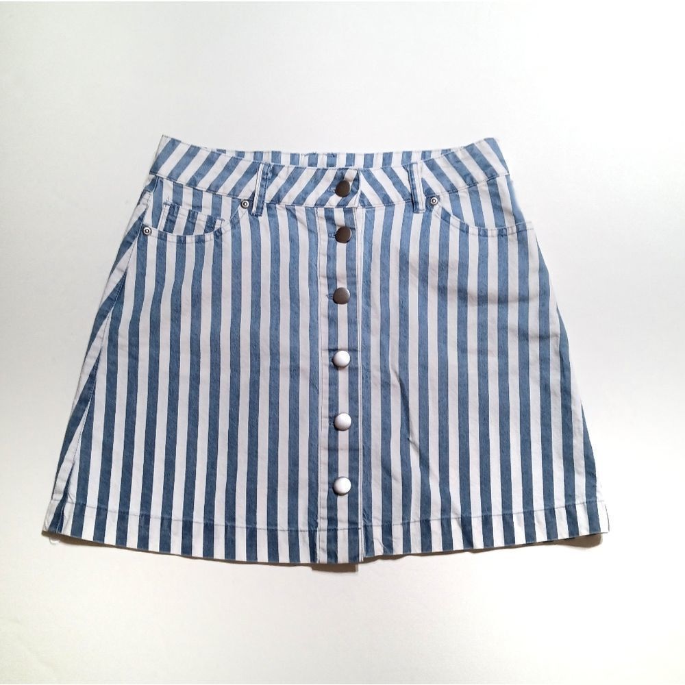 Blue and White Striped Button Down Wrap Skirt